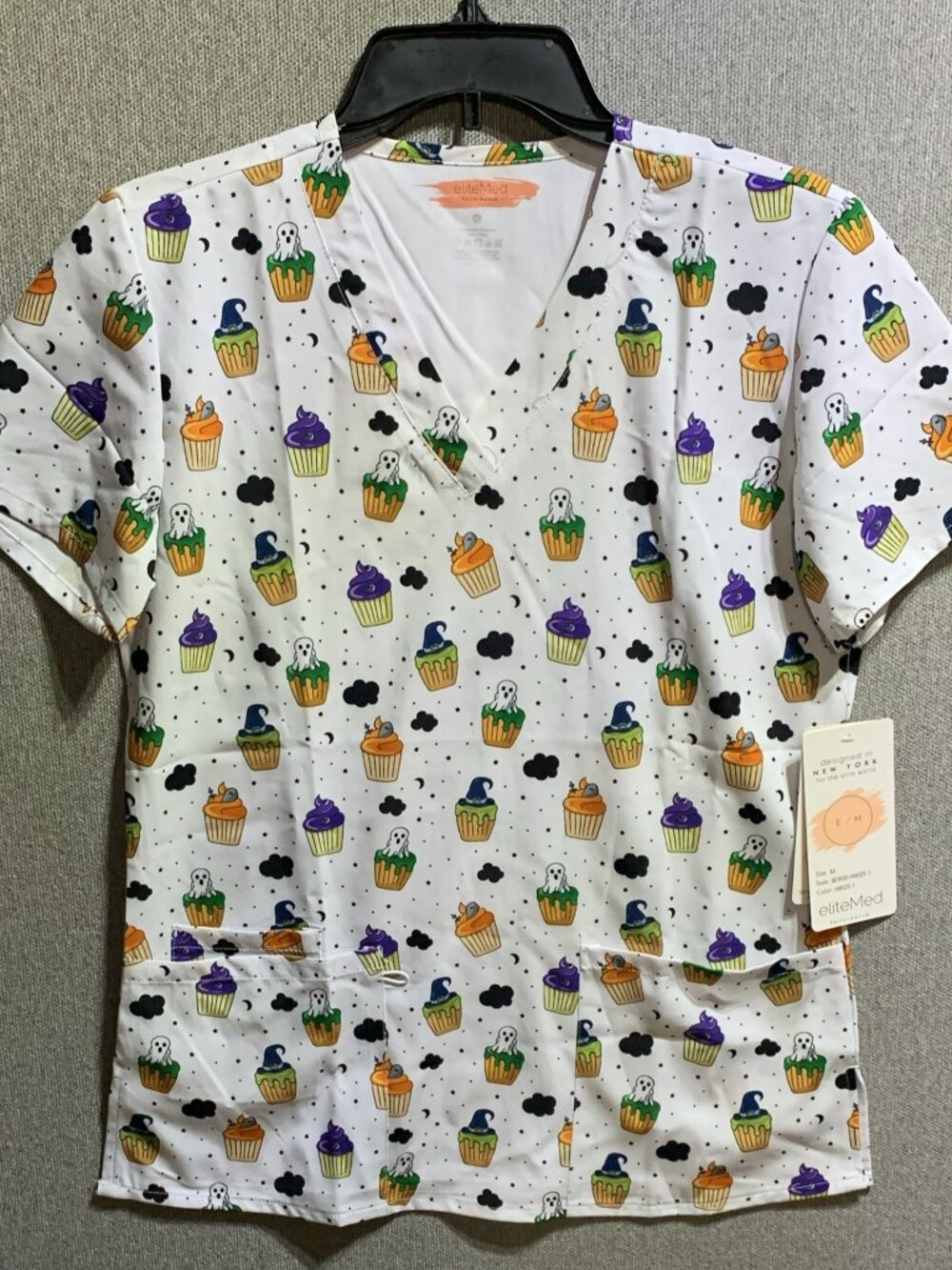 EliteMed Halloween Ghost Scrub Top Size M New